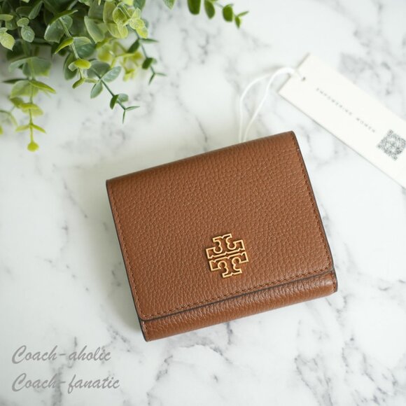 NWT Tory Burch Britten Compact Pebbled Leather Wallet in Moose 159431 - Picture 4 of 8